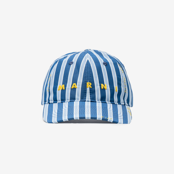 Mens MARNI Hat - Striped Embroidered Cap in Opal
