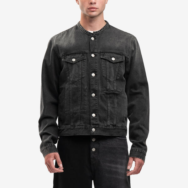 Maison Margiela MM6 Mens Collarless Denim Jacket in Grey