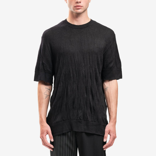 Mens Helmut Lang Crush Knit T-Shirt in Black
