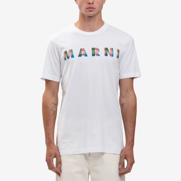 Mens MARNI Tee - Gingham Logo T-Shirt in Lily White