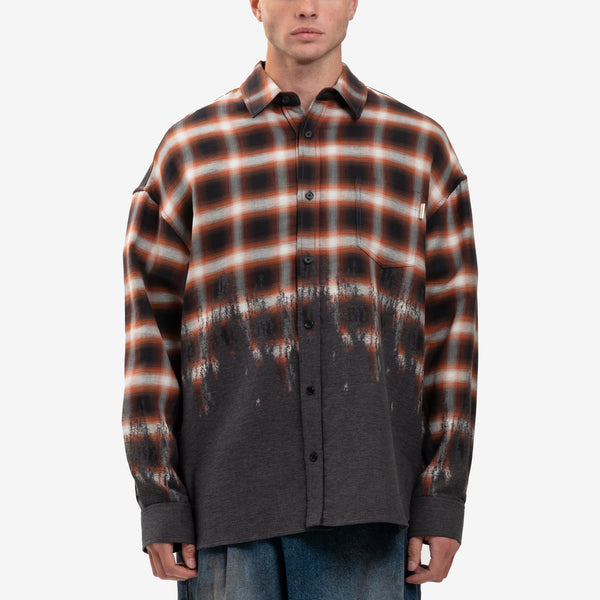 Juun.J Mens Loose Fit Border Check Shirt in Brown