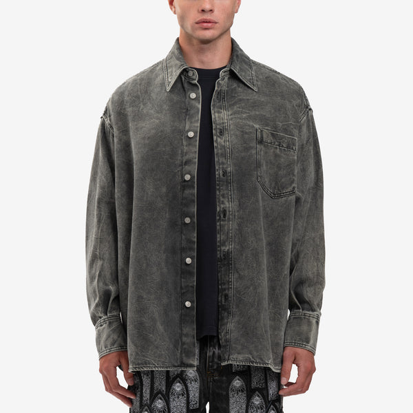 Maison Margiela MM6 Mens Crinkle Wash Denim Shirt in Grey