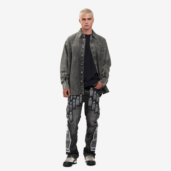 Maison Margiela MM6 Mens Crinkle Wash Denim Shirt in Grey