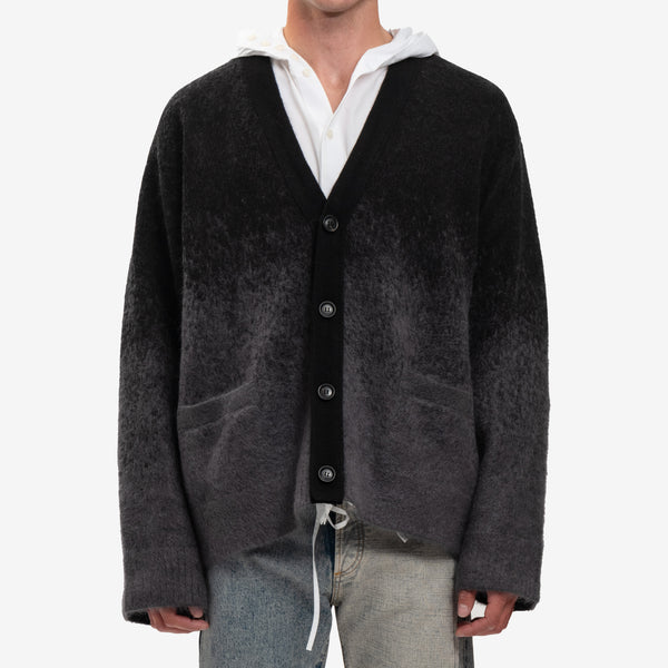 Mens Juun.J Knit Mohair Gradation Cardigan in Ash