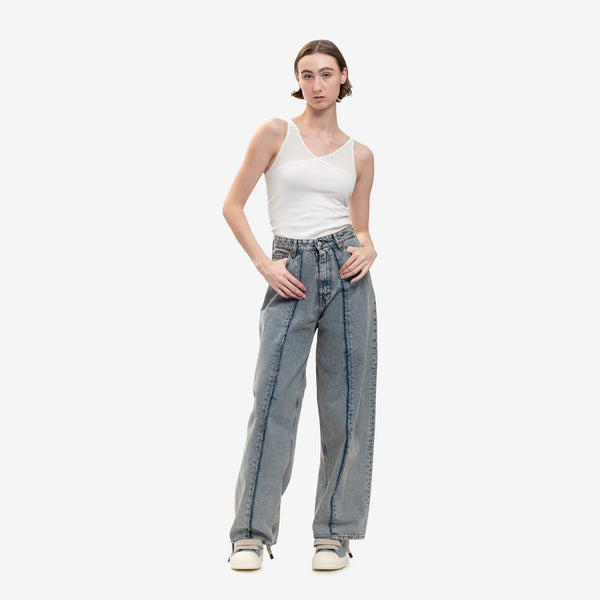 Maison Margiela MM6 Unisex Middle Hem Jeans in Light Blue