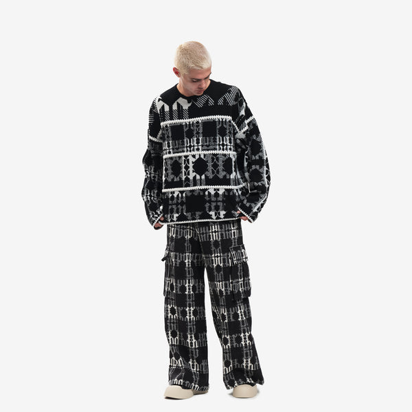 Mens Palm Angels Knit Sweater Check Monogram in Black