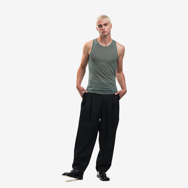 AMI Paris Brand Low Cut Fluid Tank Top in Antique Clay Green