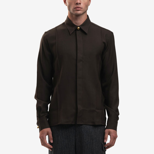 AMI Paris Brand Dark Brown Pintuck Shirt for Men