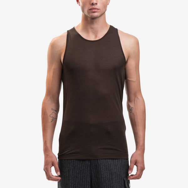 AMI Paris Brand Low Cut Fluid Tank Top in Dark Brown