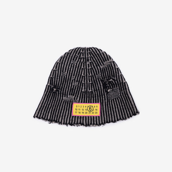 Mens MM6 Maison Margiela Destroyed Rib Beanie in Black/Beige