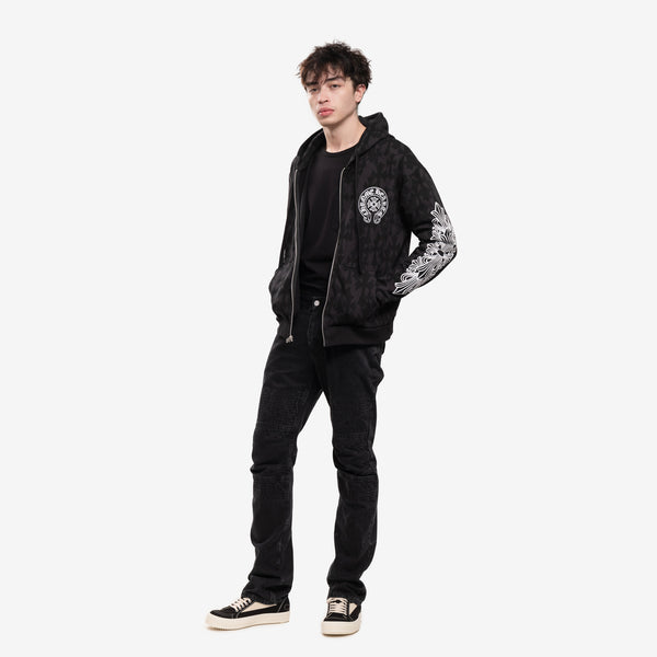 Chrome Hearts Mens CH Classic Scroll Multi Cross Print Zip Up Hoody in Black