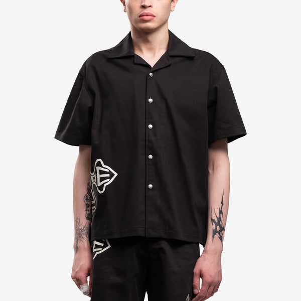 Mens Rhude SS Cross Logo Bowling Shirt in Black