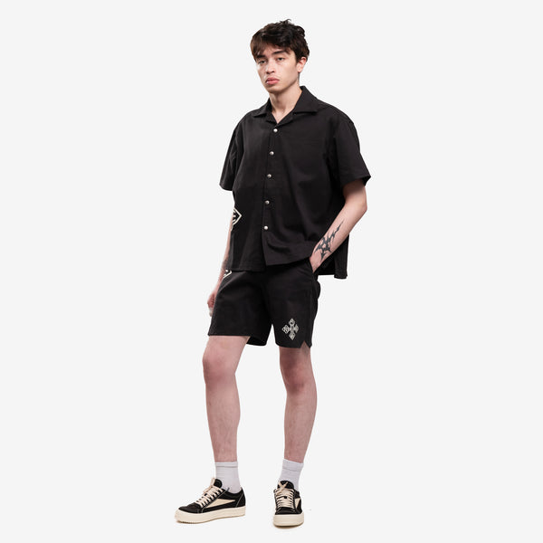 Mens Rhude SS Cross Logo Bowling Shirt in Black