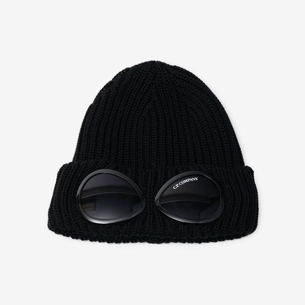 Mens C.P. Company Extra Fine Wool Goggle Beanie in Black