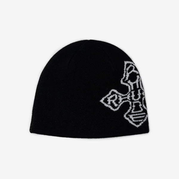 Mens Rhude Beanie Cross Logo Knitted Beanie in Black