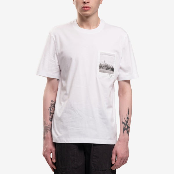 Mens Helmut Lang Tee - Skyline Postcard Pocket White T-Shirt