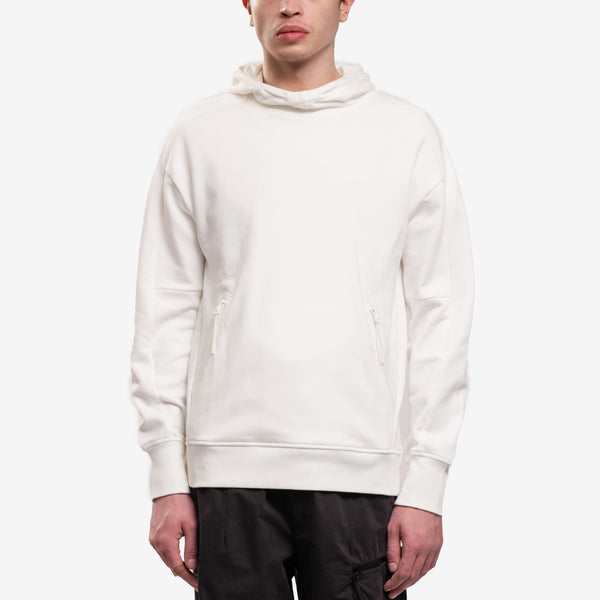 C.P. Company Mens Diagonal Raised Fleece Goggle Hoodie in Gauze White