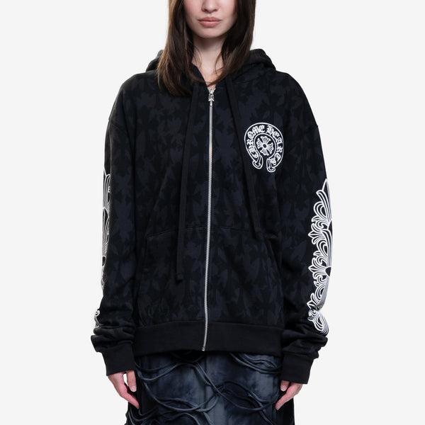 Chrome Hearts Mens CH Classic Scroll Multi Cross Print Zip Up Hoody in Black