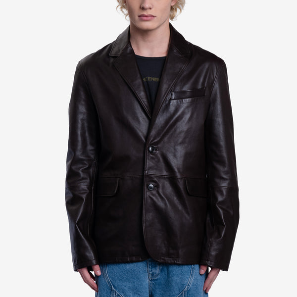Mens AMI Paris - Two Button Leather Jacket in Dark Coffee