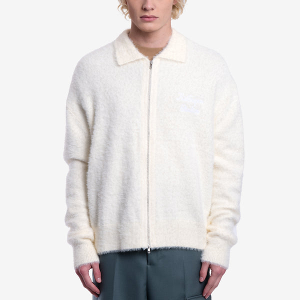 Mens Kidsuper Fuzzy Zip Sweater in Cream