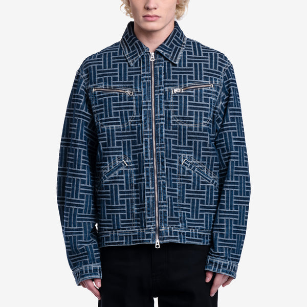 KENZO Men Weave Trucker Denim Jacket in Dark Stone Blue