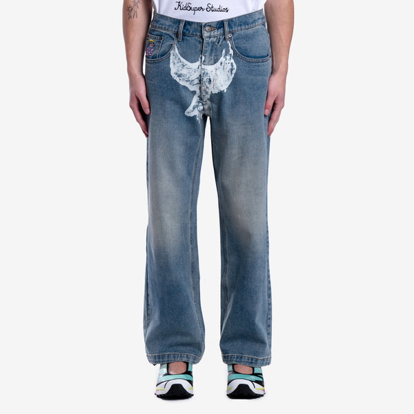 Mens Kidsuper Printed Dove Jeans in Blue