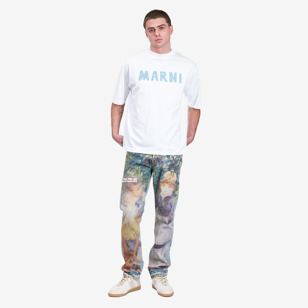 MARNI Mens Scribble Logo T-Shirt in Lily White