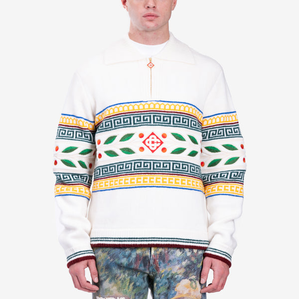 Mens Casablanca Lauriel Olympique Polo Sweater in White