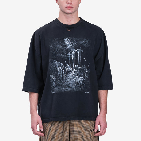 Mens Willy Chavarria Crucifixion Buffalo T-Shirt in Black
