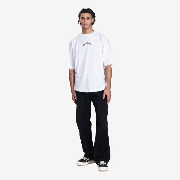 Mens Palm Angels Back Curved Logo Over T-Shirt in Off White