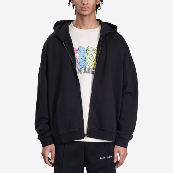 Mens Palm Angels Curved Logo Zip Hoody in Black
