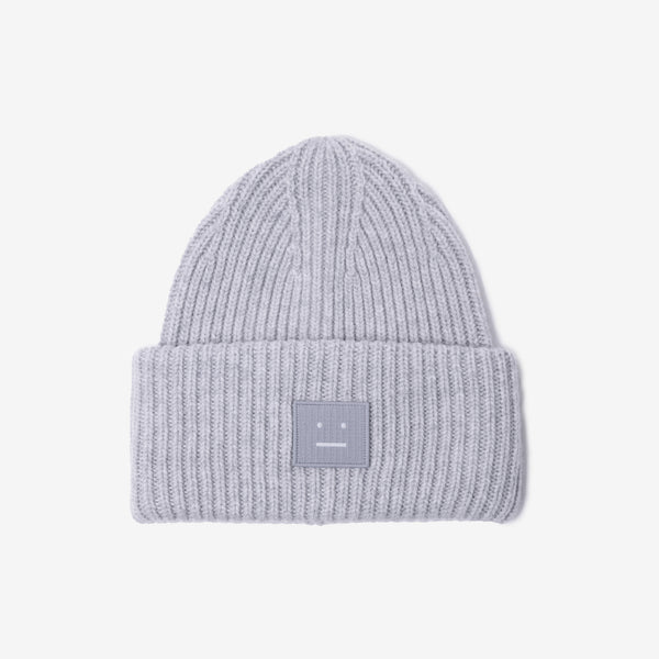 Unisex Acne Studios Large Face Logo Beanie in Light Grey