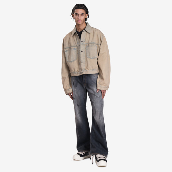 Mens Acne Studios Oversized Cropped Denim Jacket in Beige
