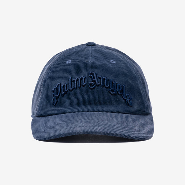 Palm Angels Unisex Curved Logo Corduroy Cap in Vintage Black