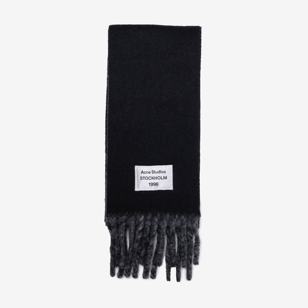 Acne Studios Logo Label Fringed Scarf in Black/Grey