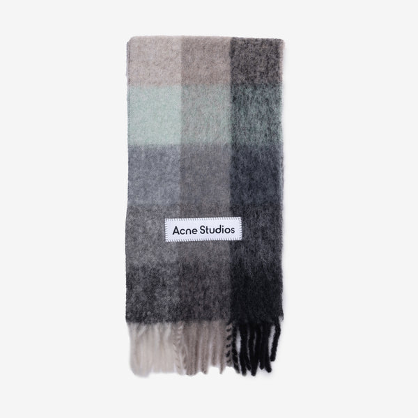 Acne Studios Mohair Checked Scarf in Taupe/Green/Black