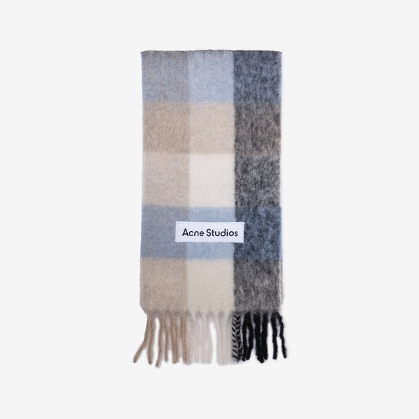 Acne Studios Mohair Checked Scarf in Blue/Beige/Black
