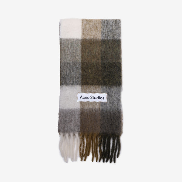 Acne Studios Mohair Checked Scarf in Green/Grey/Black