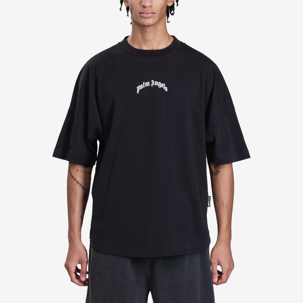Mens Palm Angels Back Curved Logo Over T-Shirt in Black