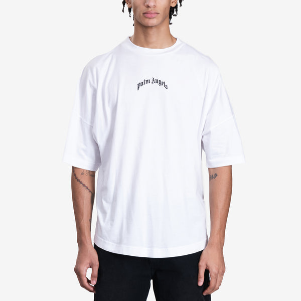 Mens Palm Angels Back Curved Logo Over T-Shirt in Off White