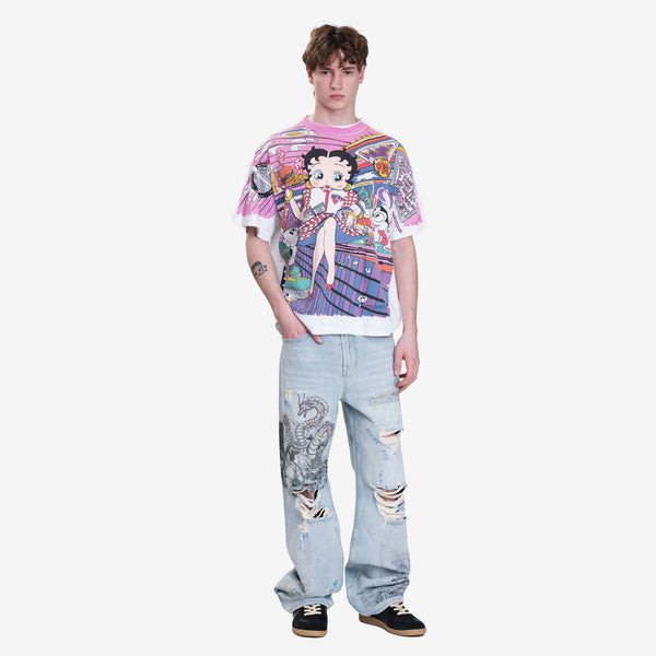 Earthling VIP Mens Betty Boop AOP Vintage T-Shirt in White