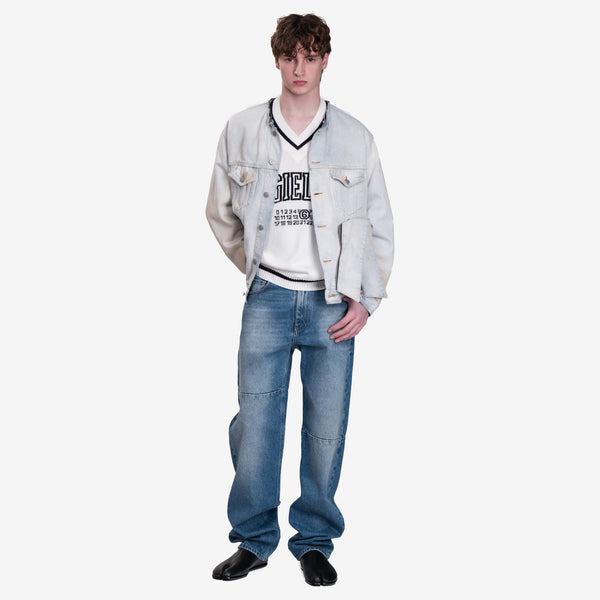 Maison Margiela MM6 Mens Zip Collar Denim Jacket in Light Blue