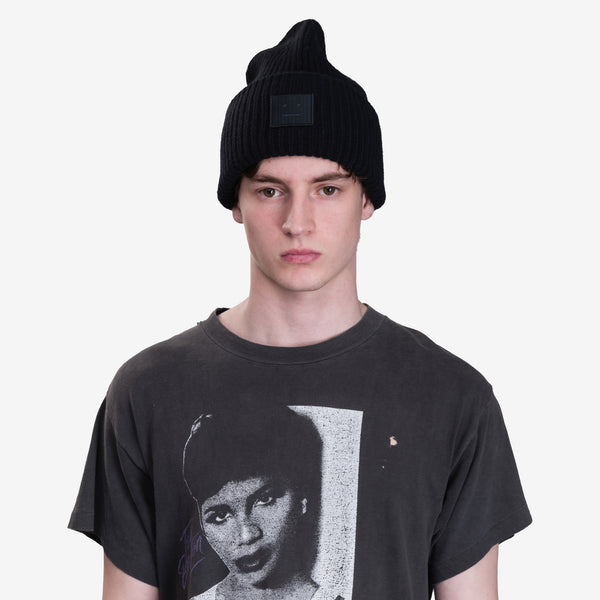 Unisex Acne Studios Large Face Logo Beanie in Black