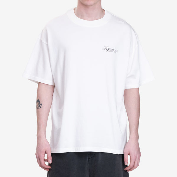 Mens Represent Owners Club Script T-Shirt in Flat White