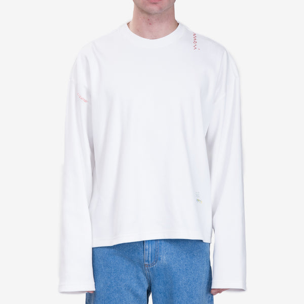 Mens MARNI Shoulder Logo Ribbed Long Sleeve T-Shirt in Lily White