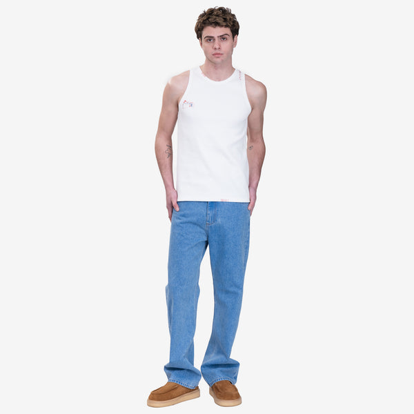 Mens MARNI Shoulder Logo Ribbed Tank Top in Lily White