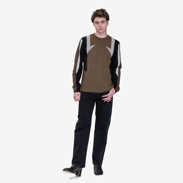 Mens Helmut Lang Sport Merino Sweater in Cognac