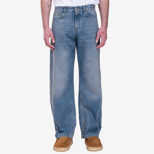 Mens Palm Angels Curved Logo Loose Jeans in Light Blue