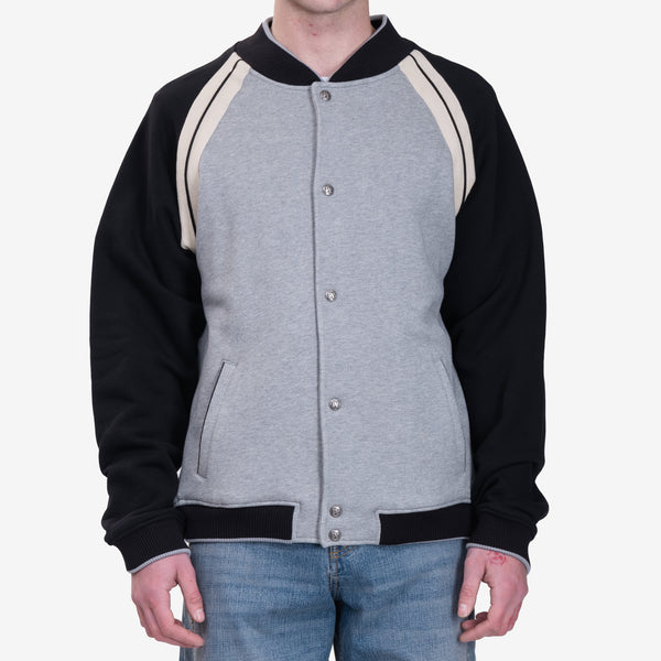 Mens Palm Angels Curved Logo Track Varsity Jacket in Melange Grey