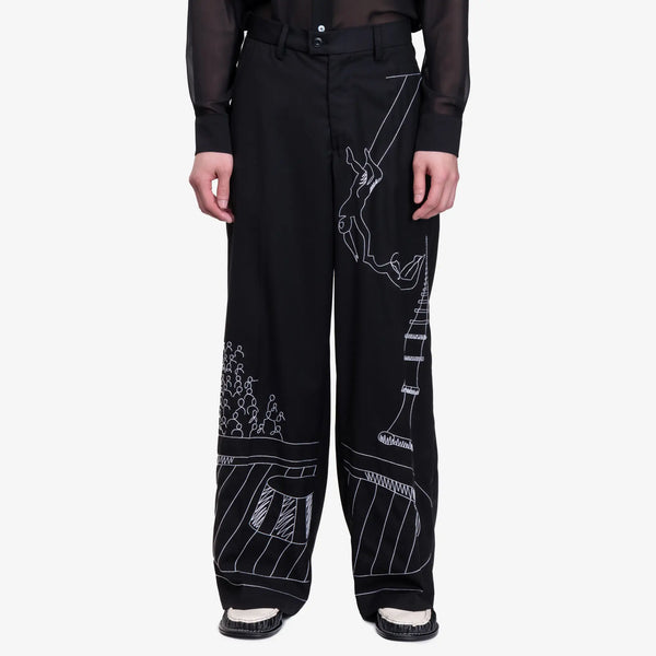Kidsuper Mens Circus Sketch Baggy Pants in Black